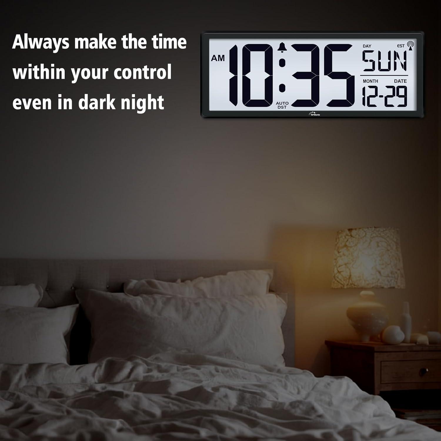 WallarGe 14.5'' Large Digital Wall Clock Battery Operated with Jumbo Numbers, Temperature and Date - Easy to Read and Set, Auto DST
