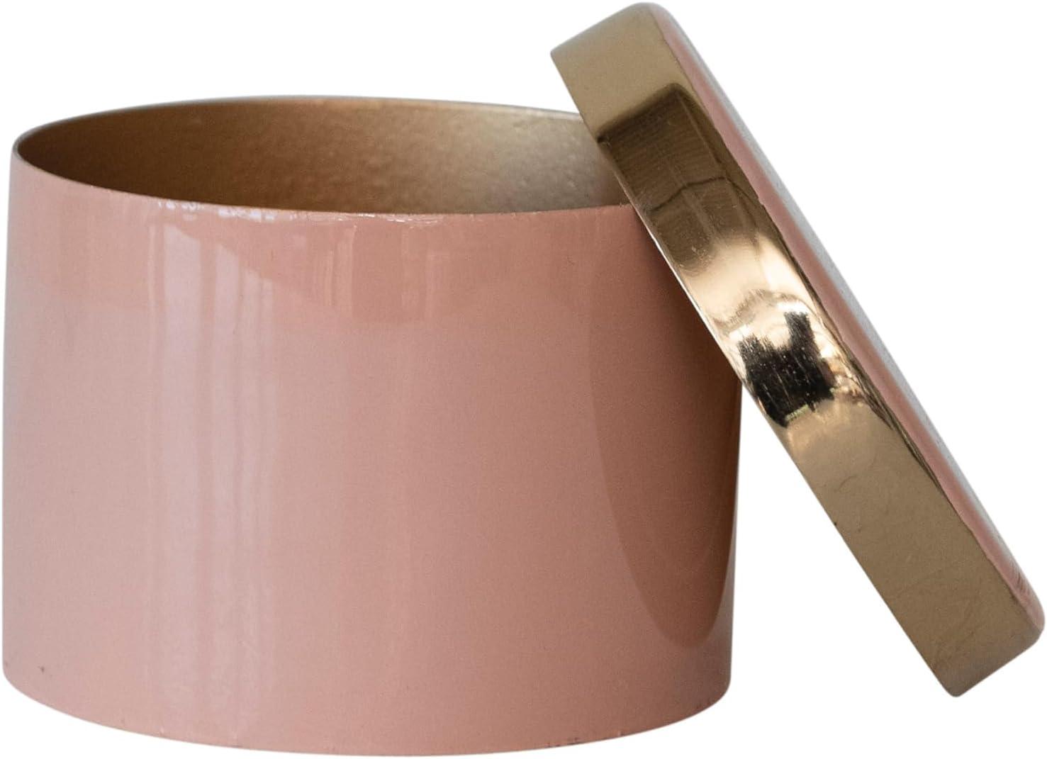 Creative Co-Op Enameled Metal Box with Shiny Interior, Pink and Gold