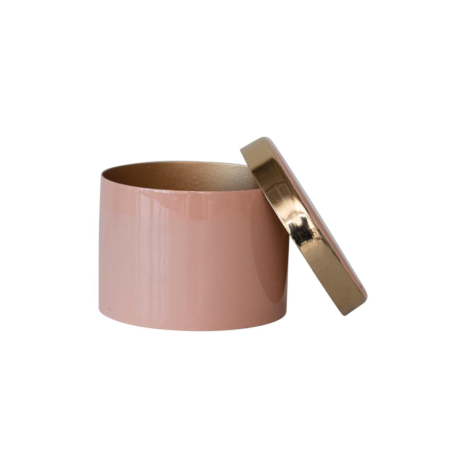 Creative Co-Op Enameled Metal Box with Shiny Interior, Pink and Gold