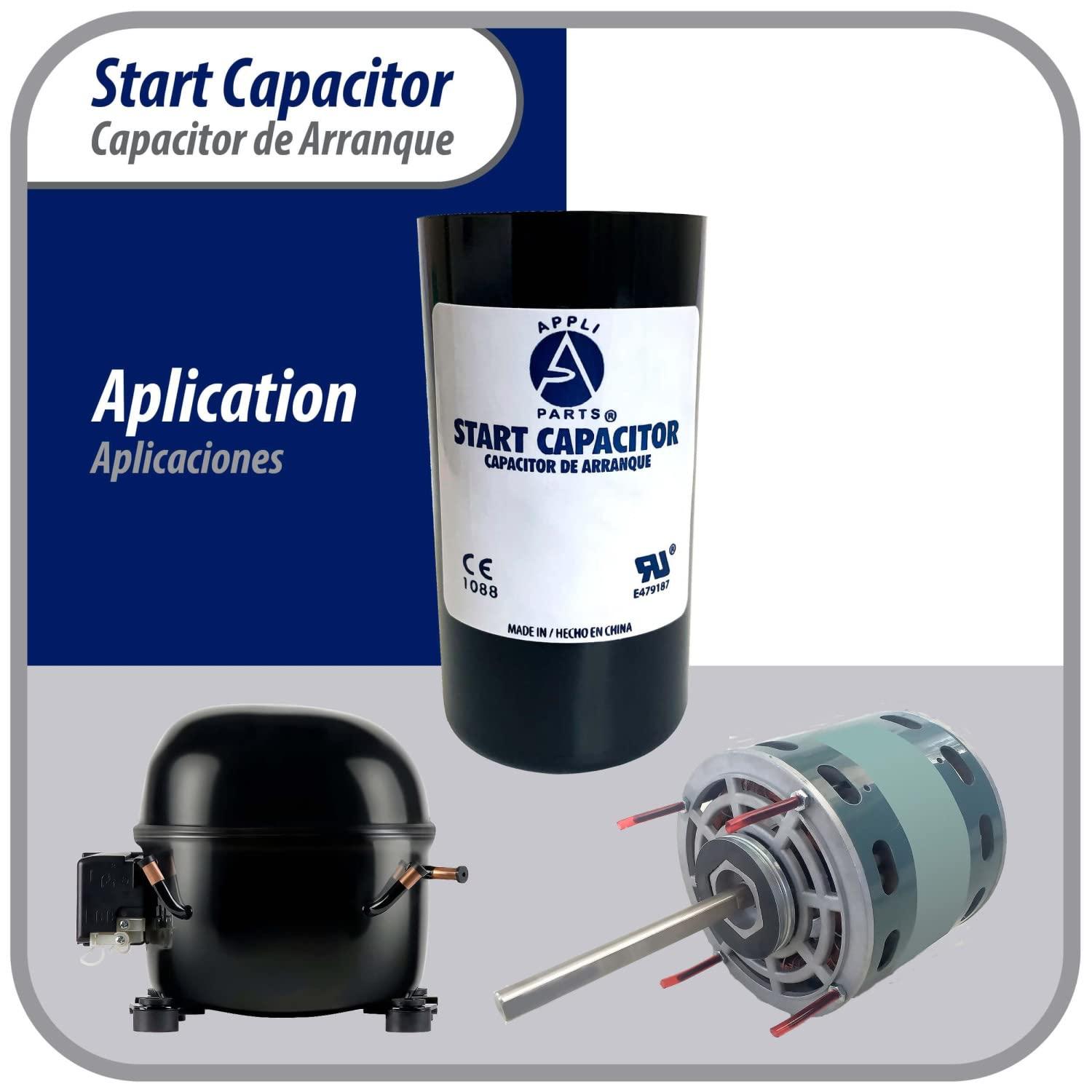 Appli Parts motor start capacitor 1000-1200 Mfd (microfarads) uF 110-125VAC universal fit for electric motor applications 1-3/4 in Diameter 4-3/8 in Height CON-1000-110