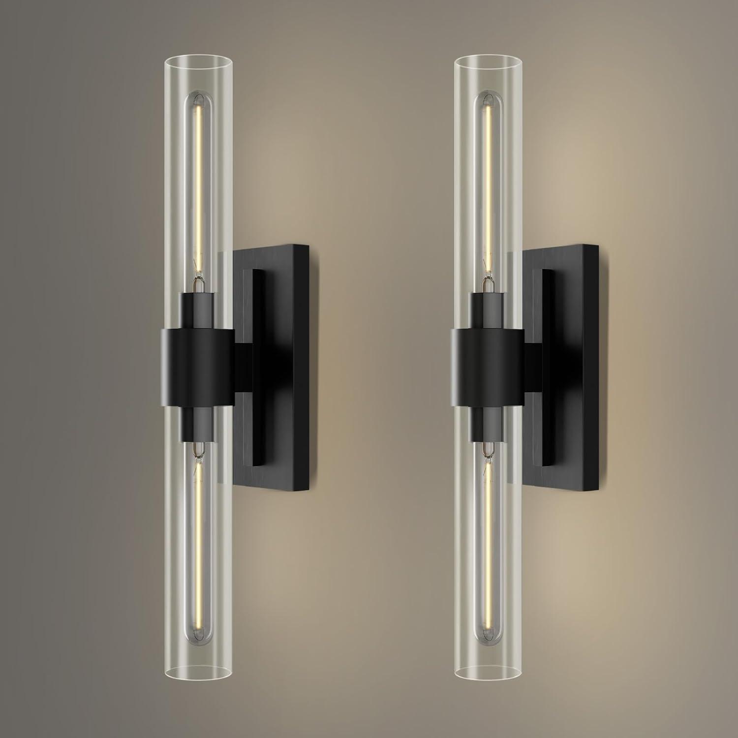 Mailus Wall Sconces, 22.8" Industrial-Chic Dual Glass Cylinder Wall Sconce(Set of 2)