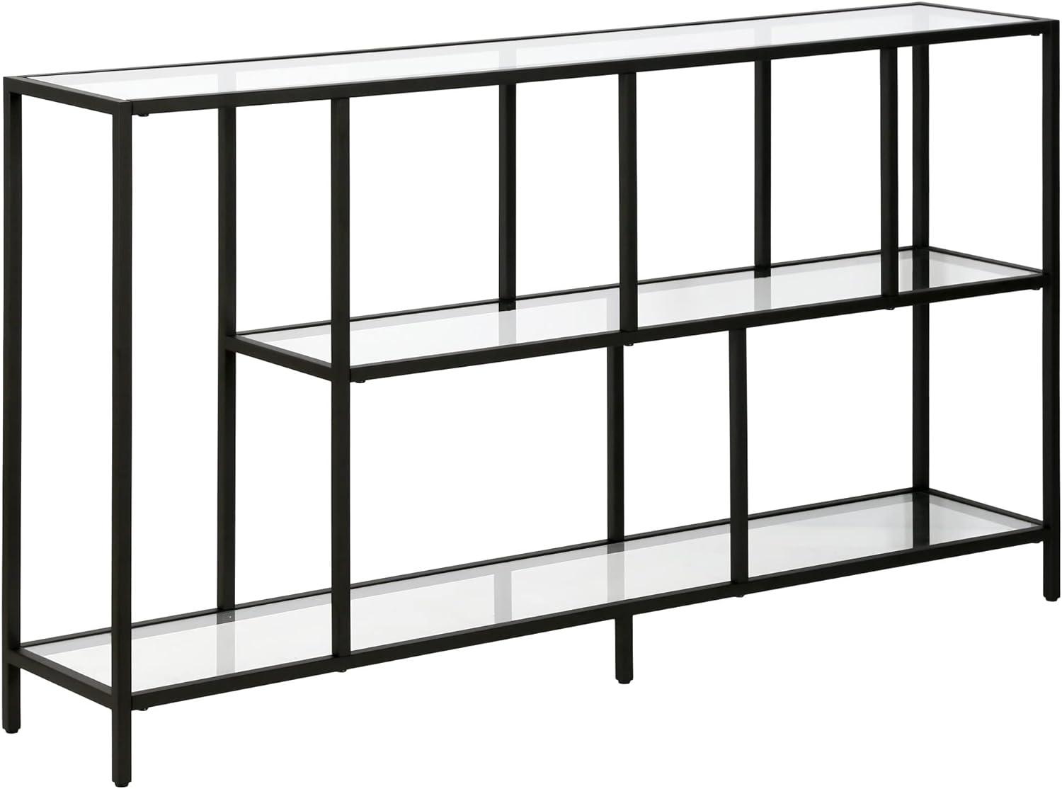 Modern Blackened Bronze 52" Console Table with Glass Shelves