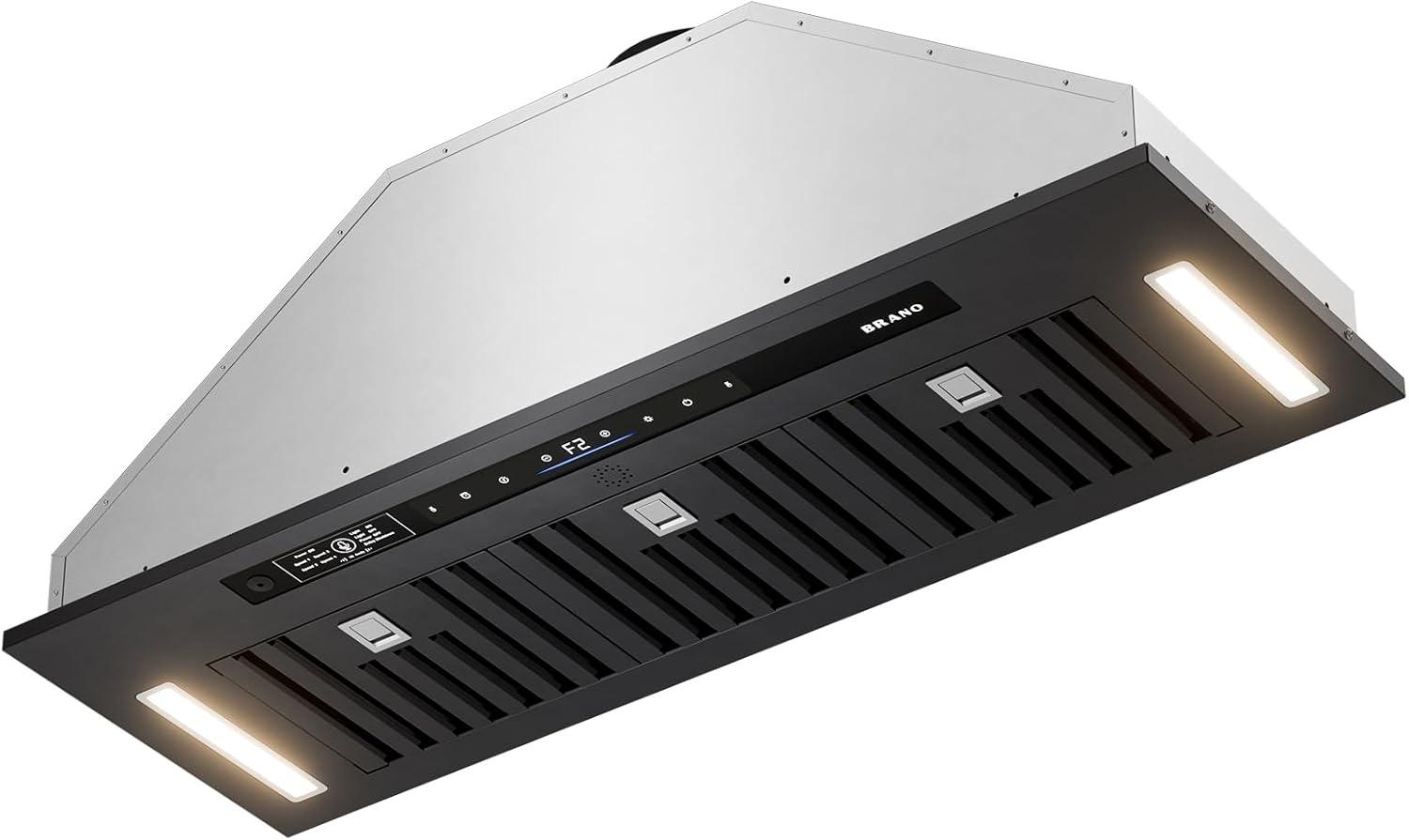 36 In. 900 Cfm Insert Range Hood In Black Stainless Steel With Dishwasher Filter