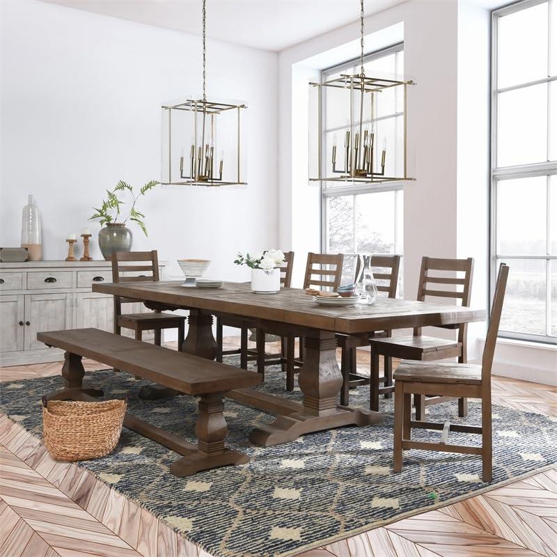 Weathered Brown Reclaimed Pine Extendable Dining Table for Ten