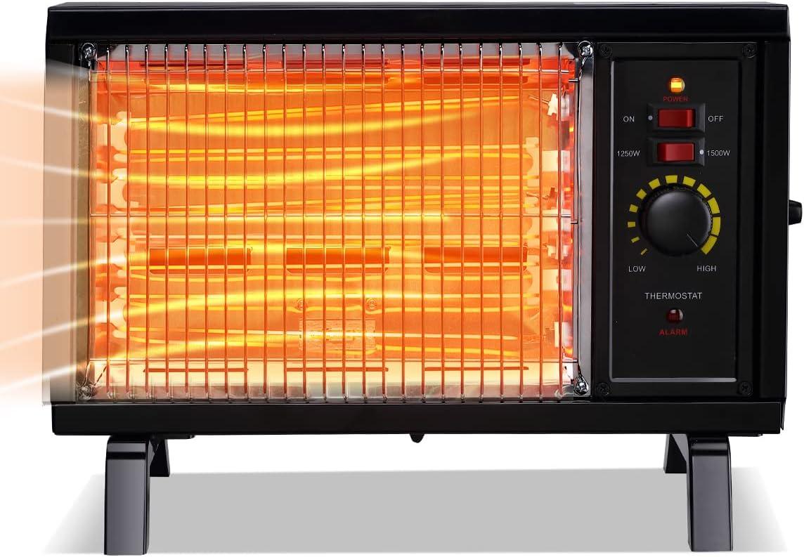 Black Portable Electric Radiant Heater with Adjustable Thermostat