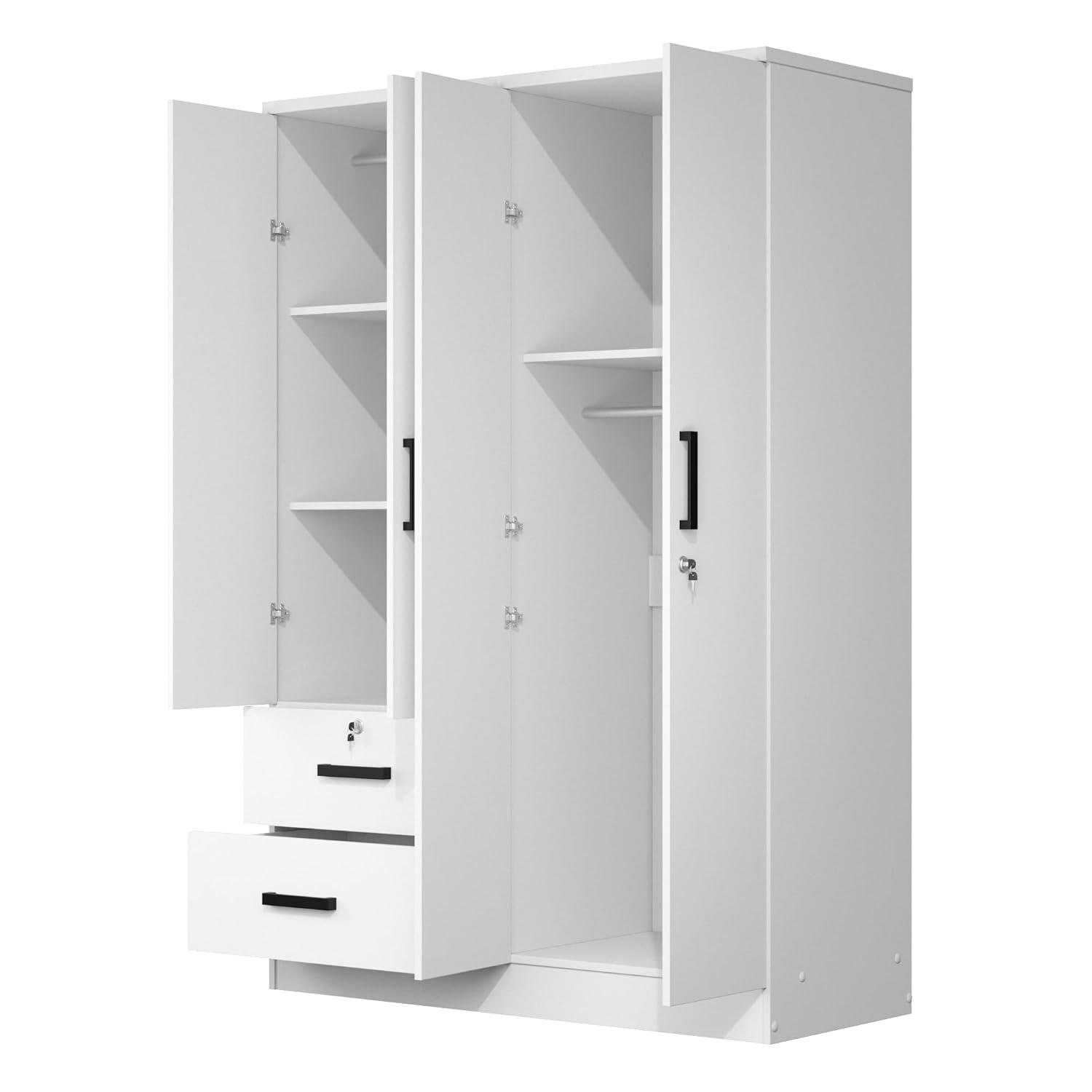 Better Home Products Luna Modern Wood 4 Doors 2 Drawers Armoire in White