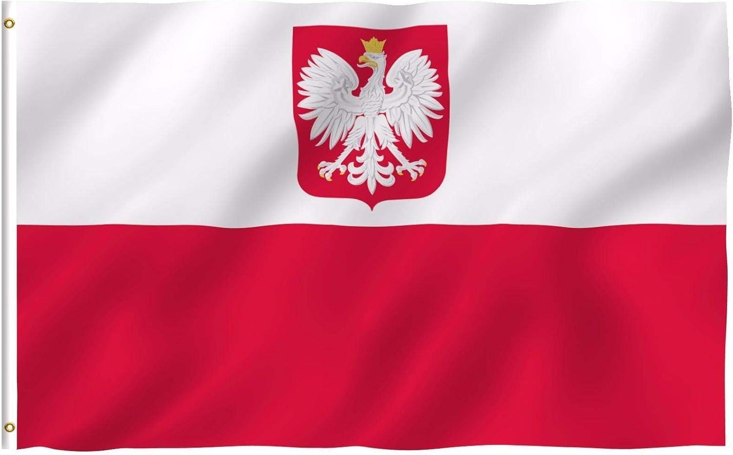 Poland Flag with Eagle Crest 3x5ft Outdoor UV Resistant