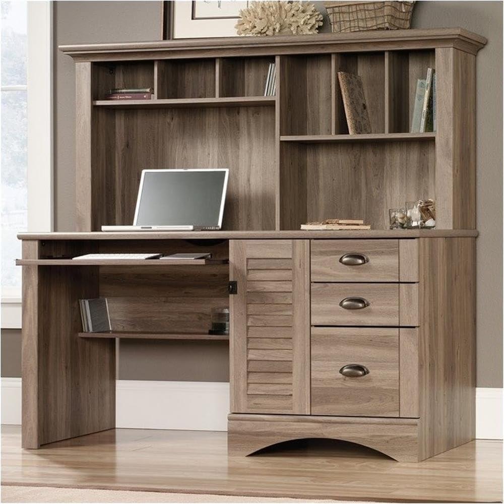 Scranton & Co Computer Desk with Hutch in Salt Oak Finish