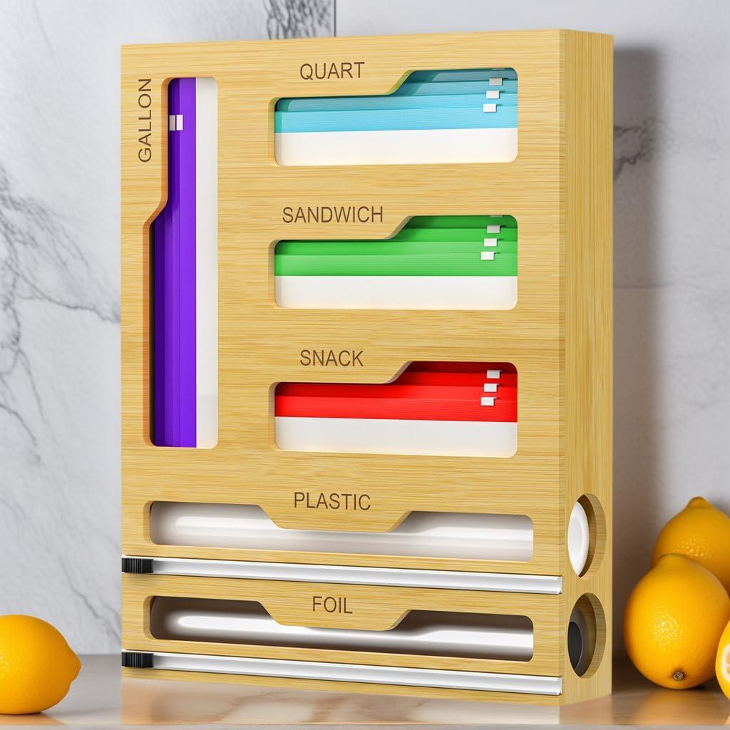 Natural Bamboo and Stainless Steel Kitchen Drawer Organizer