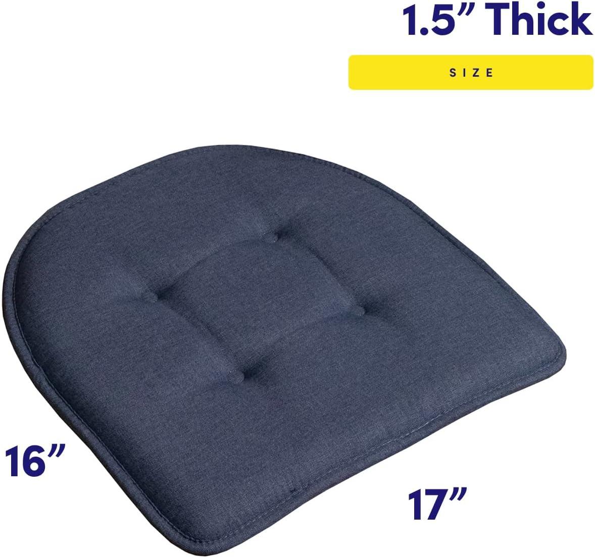 Sweet Home Collection Chair Cushion Memory Foam Pads Tufted Slip Non Skid Rubber Back U-Shaped 17" x 16" Seat Cover, 6 Pack, Denim Blue