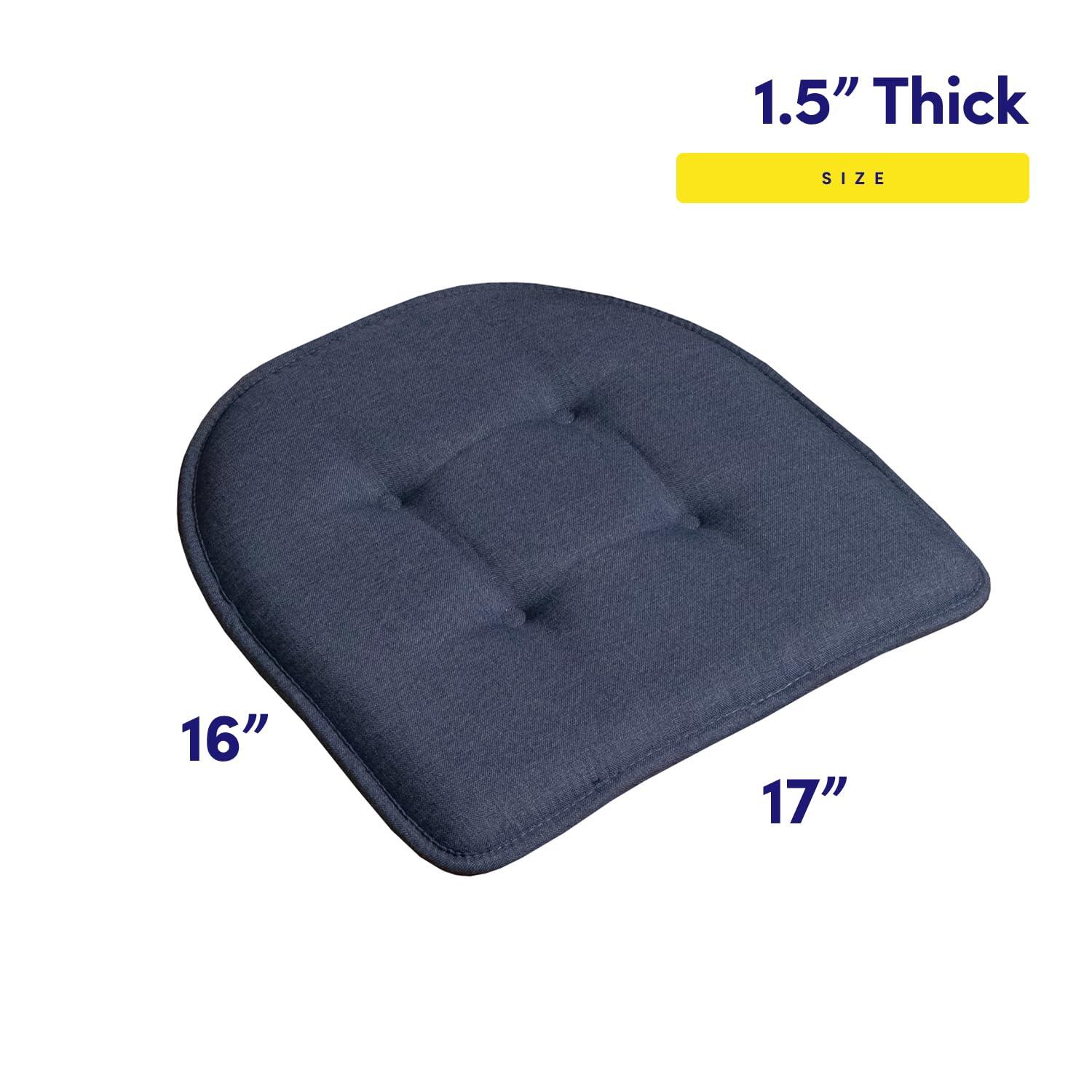 Solid Color U Shaped Memory Foam 17" x 16" Chair Cushions, Denim, 4 Pack
