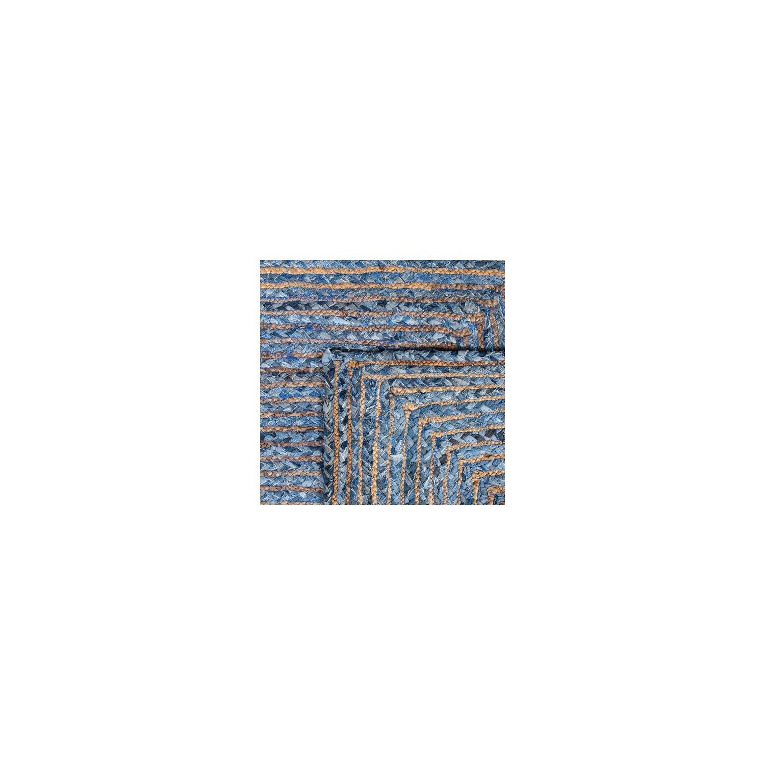 Handmade Green and Natural Braided Jute Cotton Square Rug