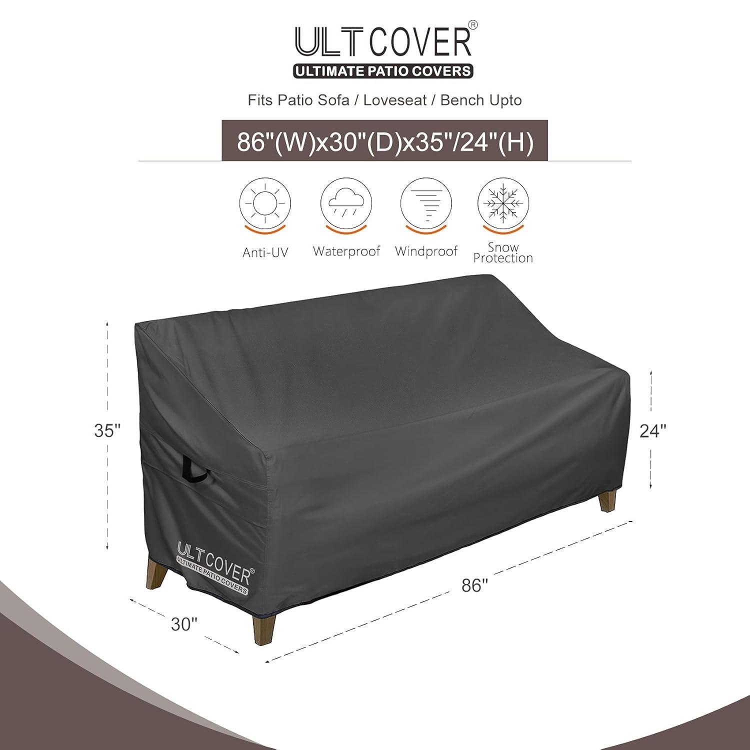 ULTCOVER Waterproof Outdoor Sofa Cover - Heavy Duty Patio Bench Covers 86W x 30D x 35H inch, Black