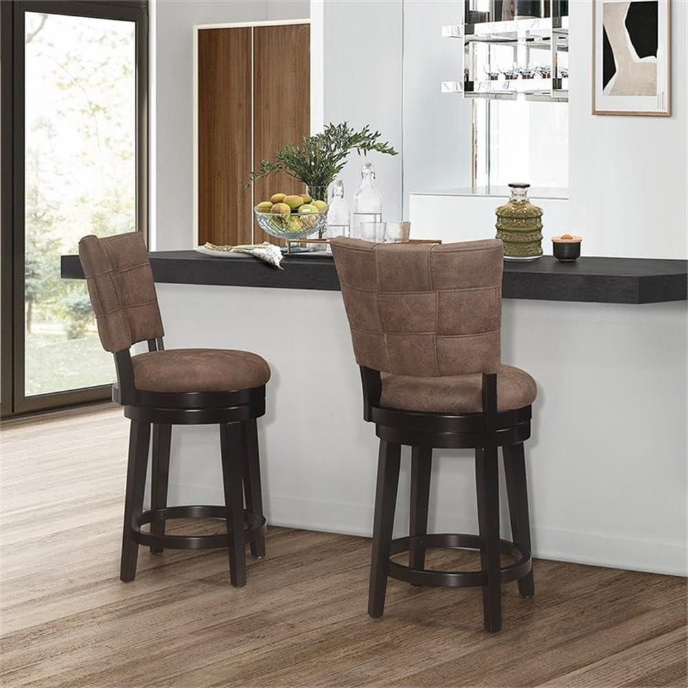 26" Kaede Wood and Upholstered Swivel Counter Height Barstool Black/Chestnut - Hillsdale Furniture: Matte Finish, Polyester, Foam Filled