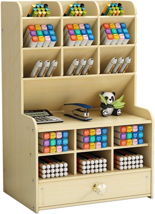 Large Capacity Wooden Desk Organizer - Office Pen Holder, Stationery, School Supplies - A-White Maple