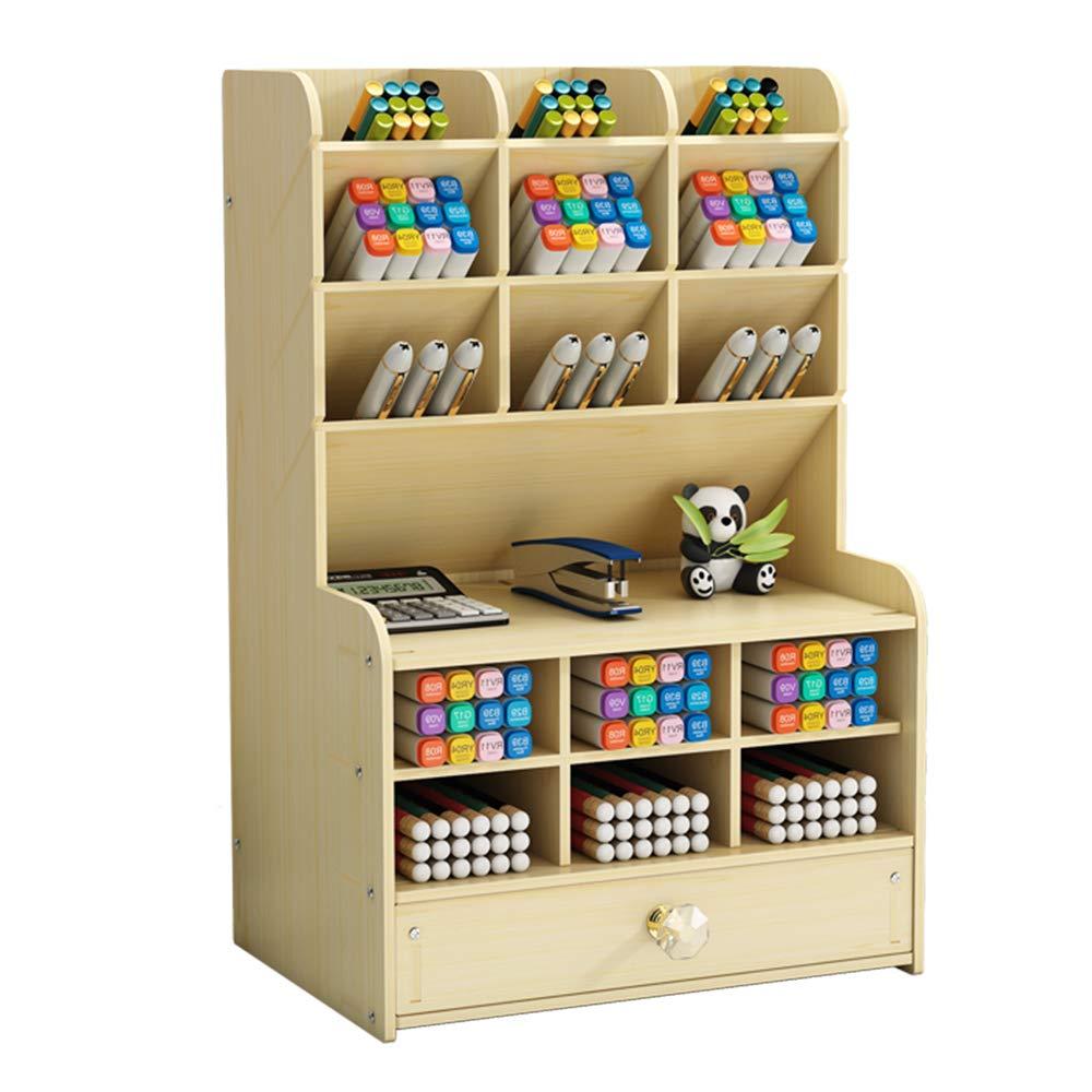 Large Capacity Wooden Desk Organizer - Office Pen Holder, Stationery, School Supplies - A-White Maple