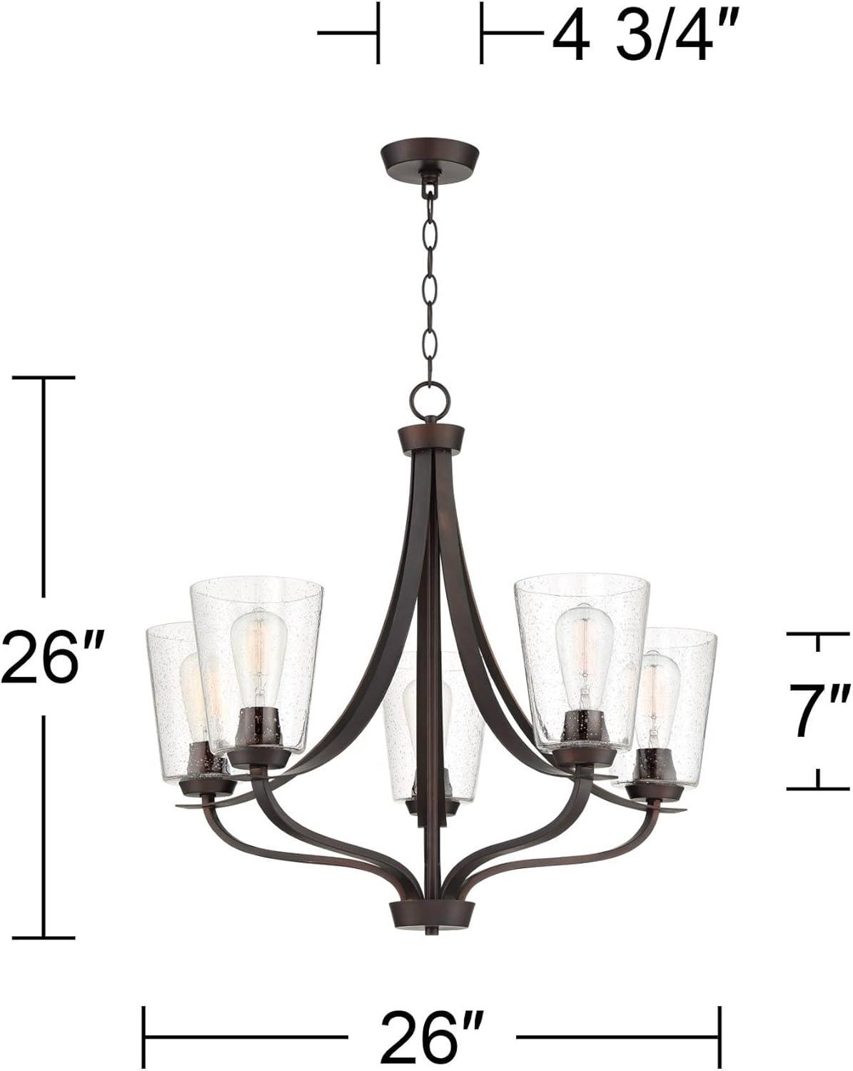 Franklin Iron Works Merriman Bronze Pendant Chandelier 28" Wide Modern Industrial Clear Seeded Glass 5-Light Fixture for Dining Room Kitchen Island