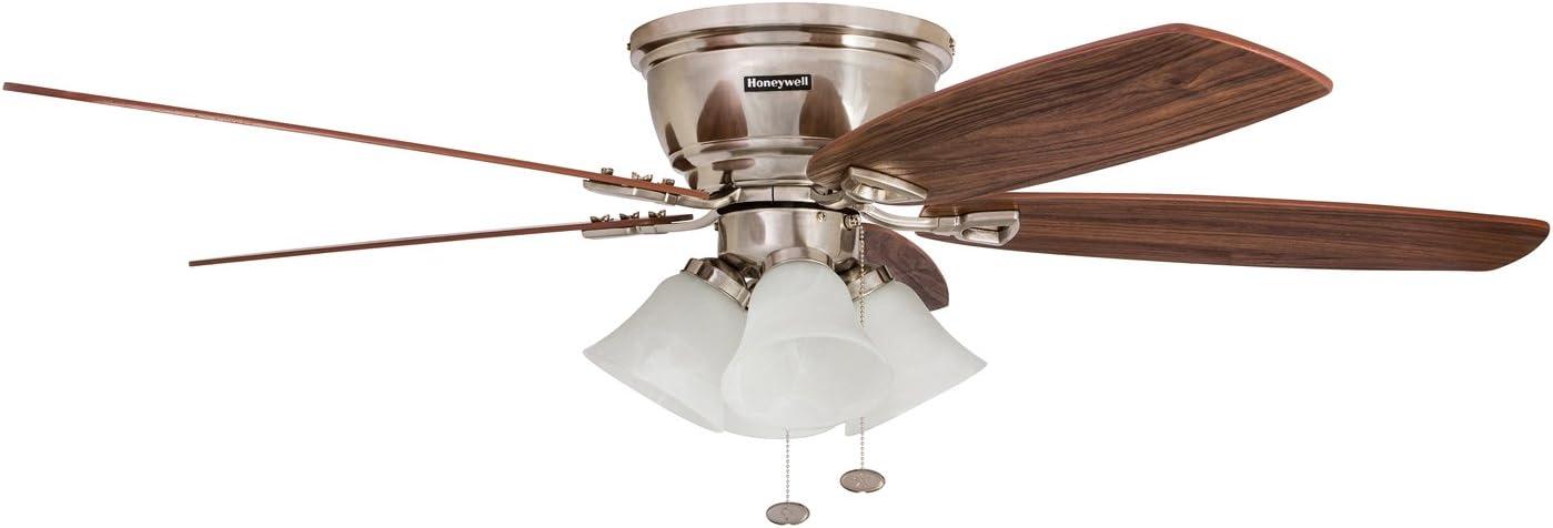 52" Honeywell Glen Alden Brushed Nickel Hugger Ceiling Fan with 4 Light