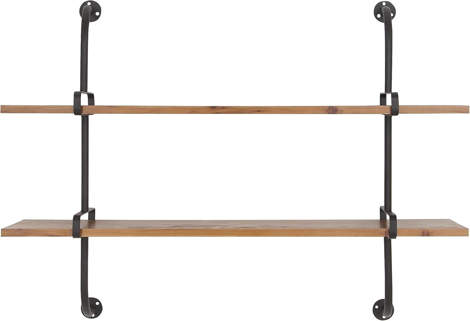 DecMode Brown Industrial 2 Tier Wood Wall Shelf, 37"W x 29"H