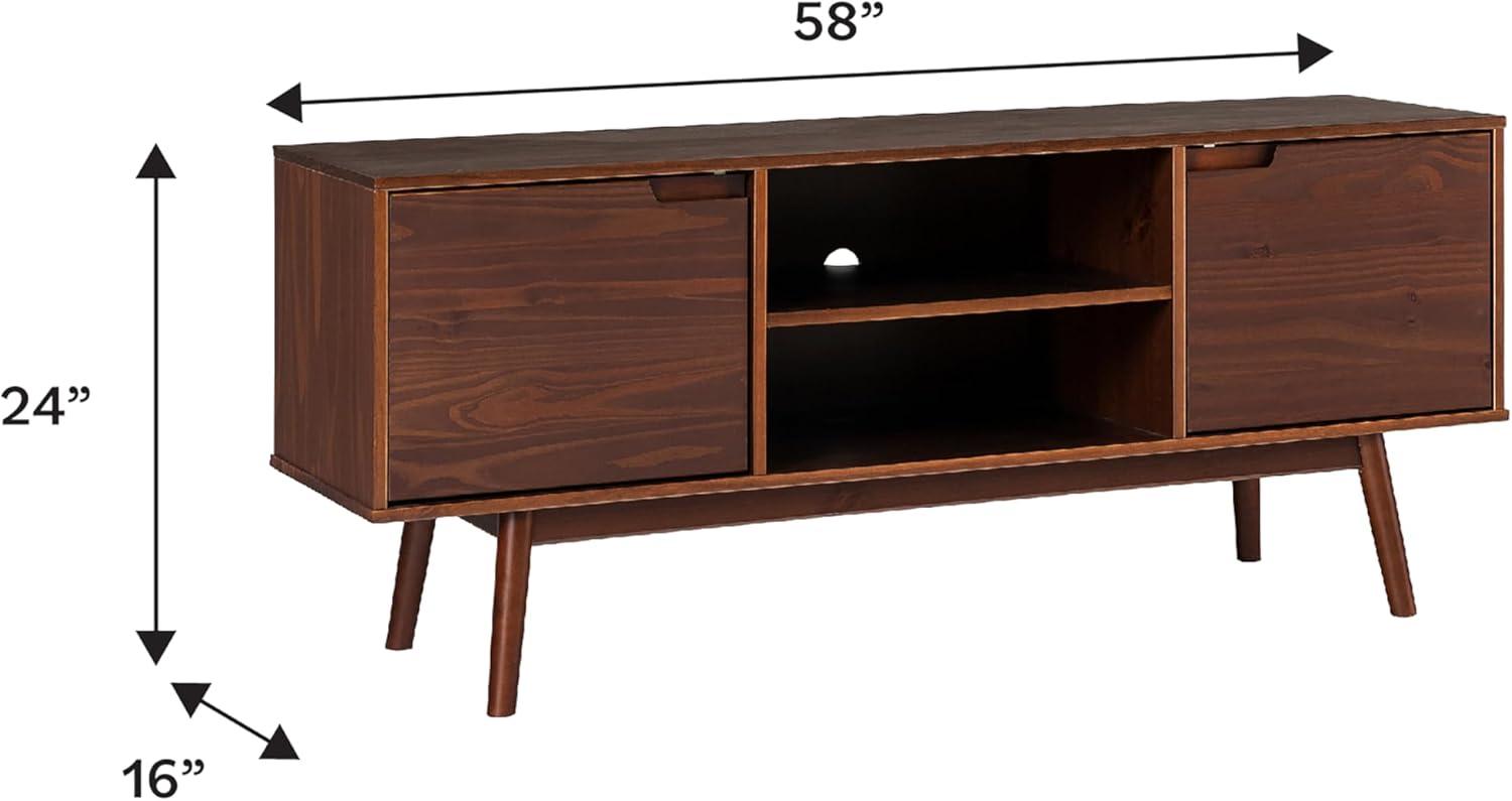 Walnut Solid Wood 58" Modern TV Stand with Cabinet