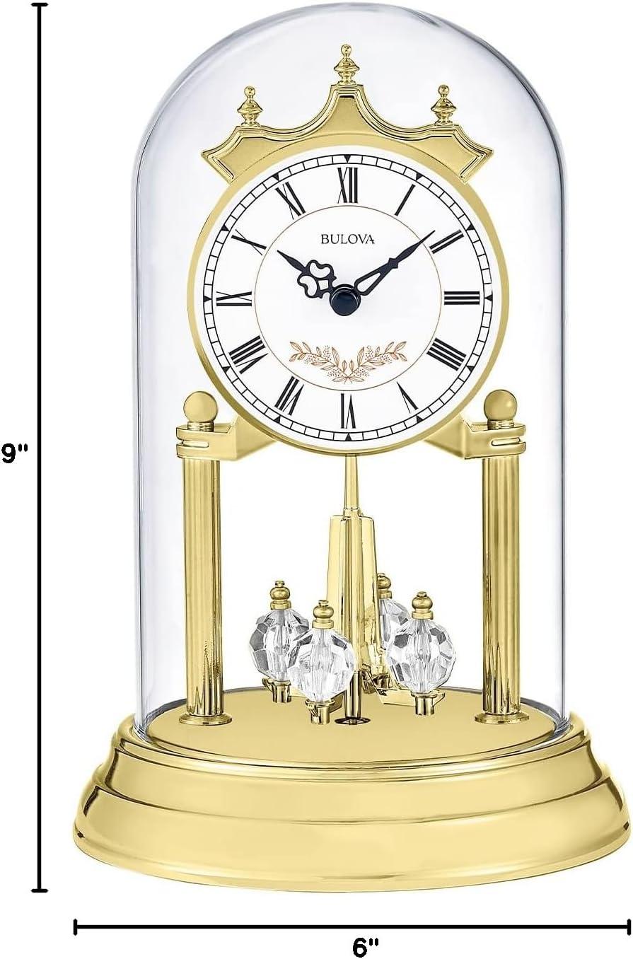 Gold and Glass Domed Clock with Rotating Pendulum