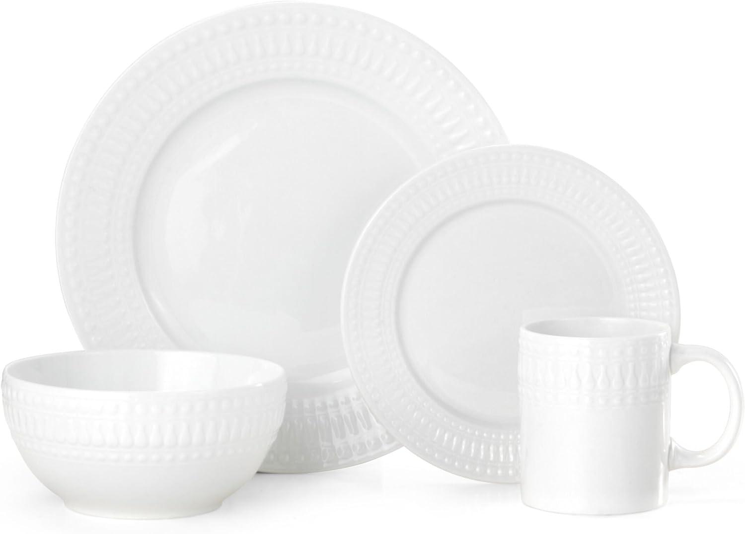 Cassandra White Porcelain 16-Piece Dinnerware Set, Service for 4