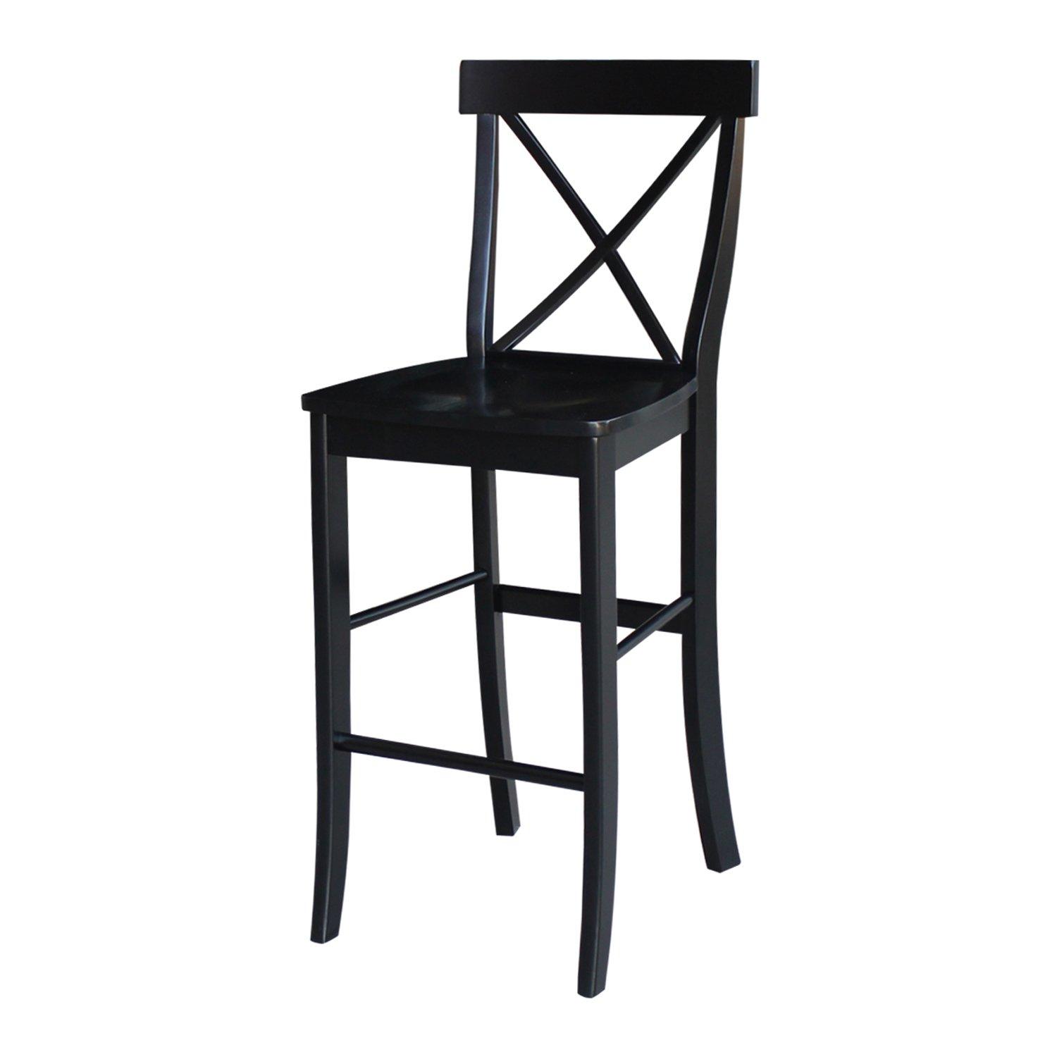 30" Torino X Back Wood Barstool - Black - Linon: Solid Rubberwood, Unupholstered, Armless
