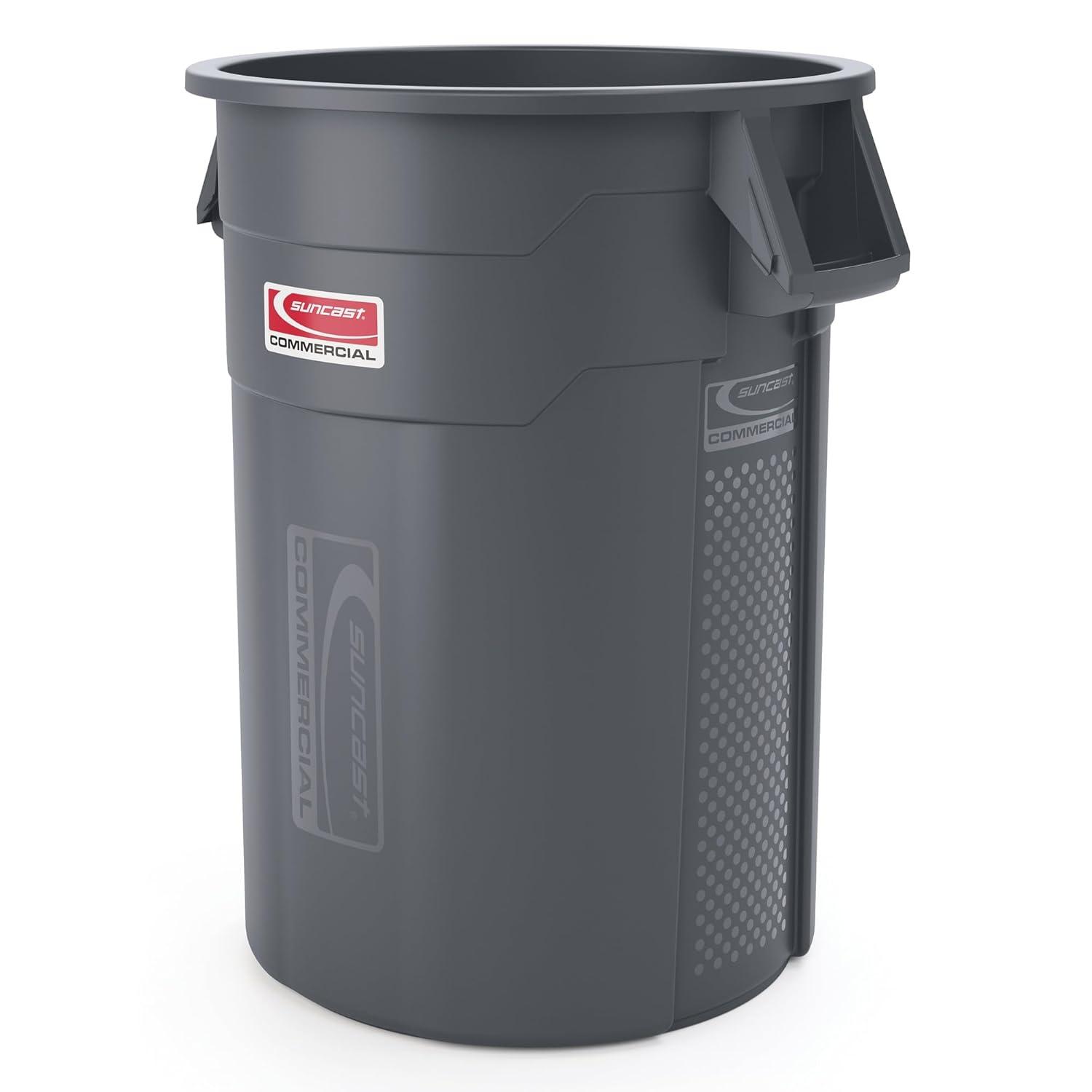 Suncast® Commercial Oval HDPE Utility Trash Can, 55 Gallons, Gray