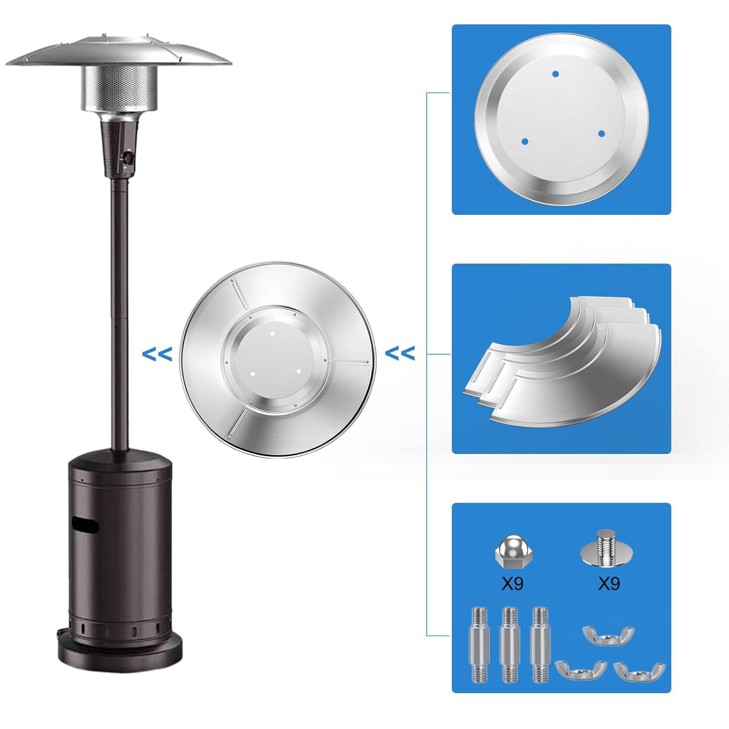 Upgtaded Aluminum Patio Heater Reflector Shield, Propane Outdoor Heater Replacement Parts, Silver Patio Heater Parts, Heat Reflector Shield - Top Dome(3-Hole Mount，33" Diameter Round)