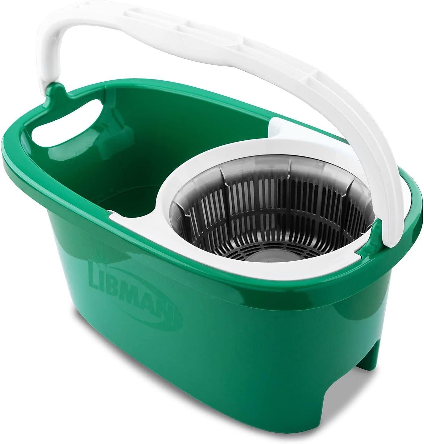 LoWyiL All-In- One Microfiber Spin Mop and Bucket Floor Cleaning System, 2 Gallons, Green & White