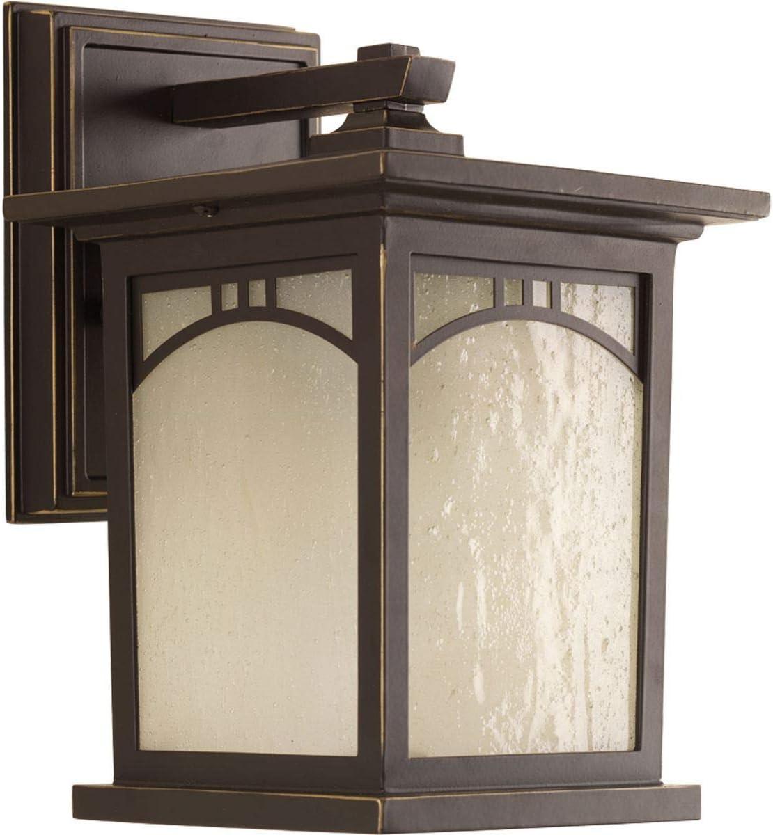 Progress Lighting Residence 1-Light Outdoor Wall Lantern, Antique Bronze, Umber Textured Art Glass Shade