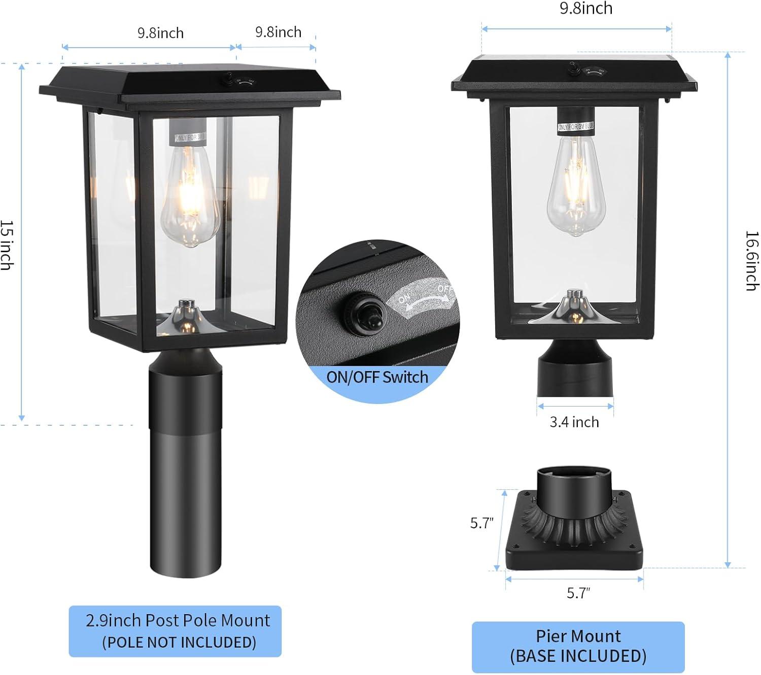 Black Aluminum Solar LED Dusk to Dawn Outdoor Lamp Post