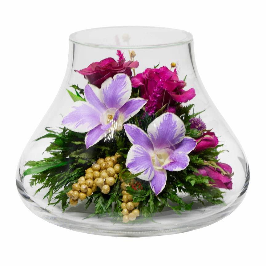 Fiora Flower Long-Lasting Roses and Orchids in a Glass Vase