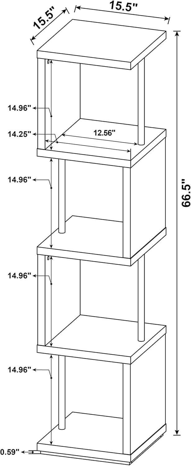 66.5" Baxter 4 Shelf Zig Zag Bookcase with Chrome Details Black - Coaster: Modern Storage Display