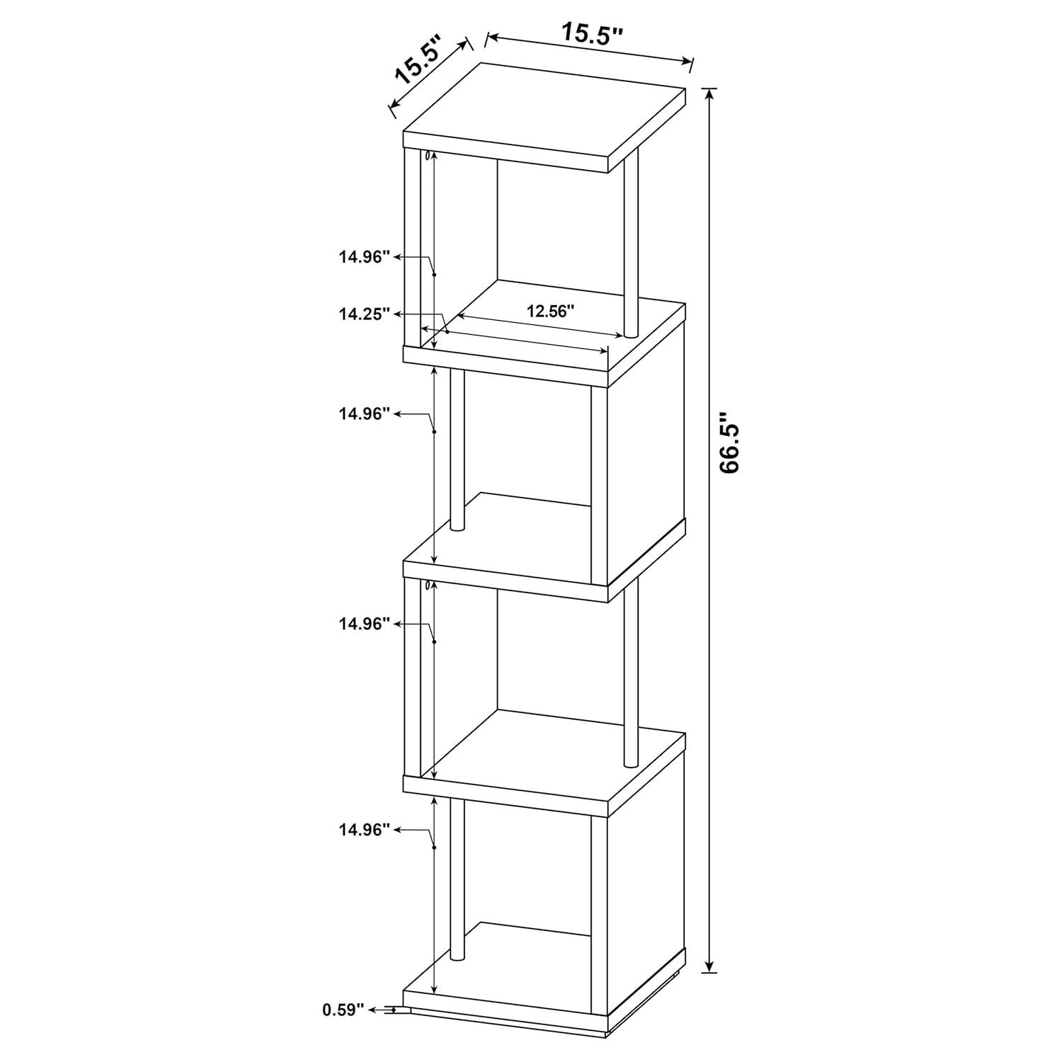 66.5" Baxter 4 Shelf Zig Zag Bookcase with Chrome Details Black - Coaster: Modern Storage Display