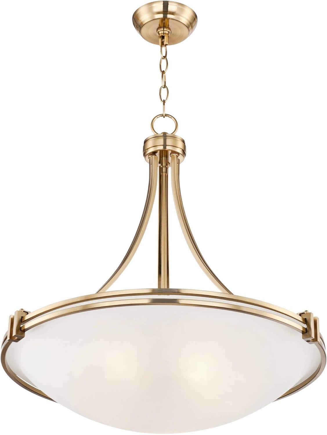 Deco Inspired Warm Brass Bowl Pendant Chandelier 23.5" Wide