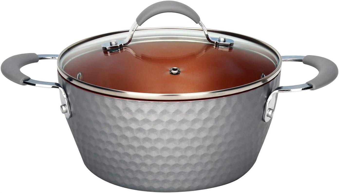 NutriChef 2.1 Quart Gray Non-Stick Cooking Pot with Lid