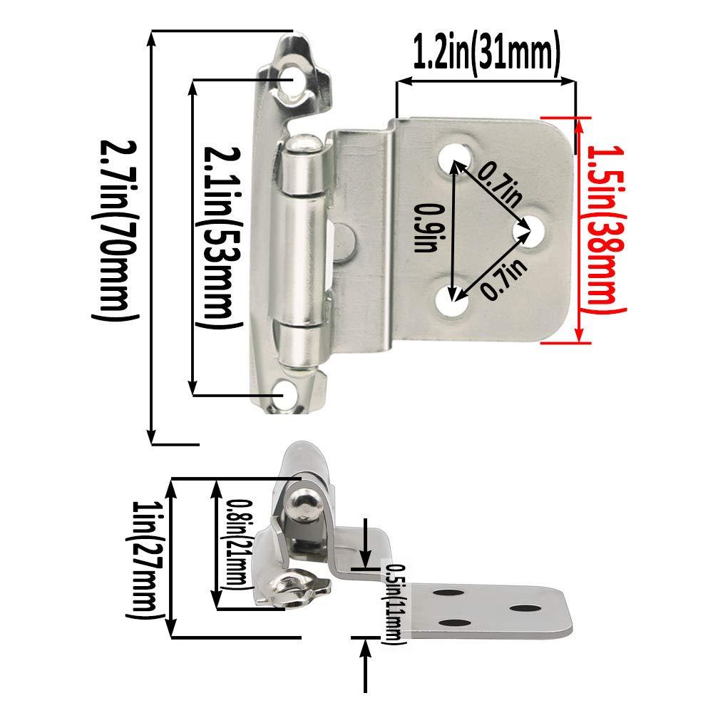 3/8 inch Offset Inset Cabinet Hinges, Self Closing Inset Satin Nickel Kitchen Door Cabinet Hinges, 8 Pack