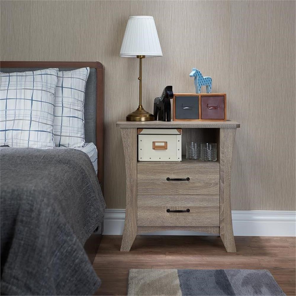 24" Colt Accent Table Rustic Natural - Acme Furniture: Engineered Wood Nightstand with Open Storage, 2 Drawers