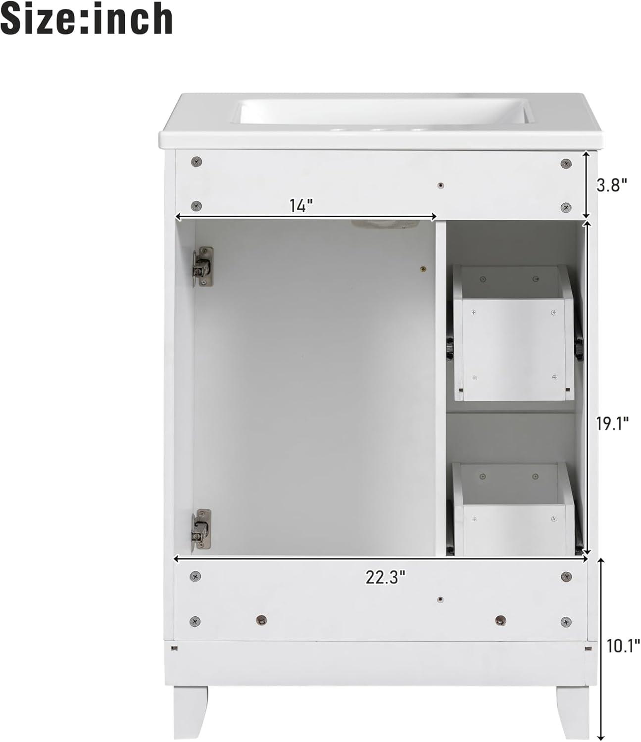 Harper & Bright Designs 24" Bathroom Vanity with Sink, Free Standing Single Basin Vanity Set with Two Drawers and One Door, Modern Wooden Bathroom Cabinet with Ceramic Basin for Bathroom, White