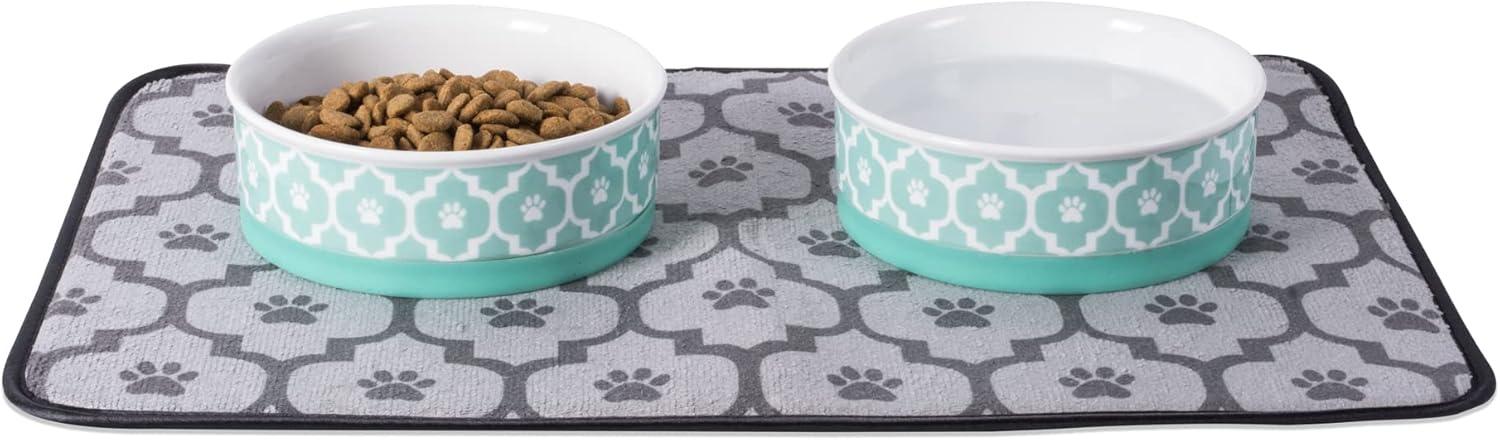 Bone Dry Lattice Pet Bowl, Dishwasher Safe, Large, 7.5x2.4", Aqua, 2 Count