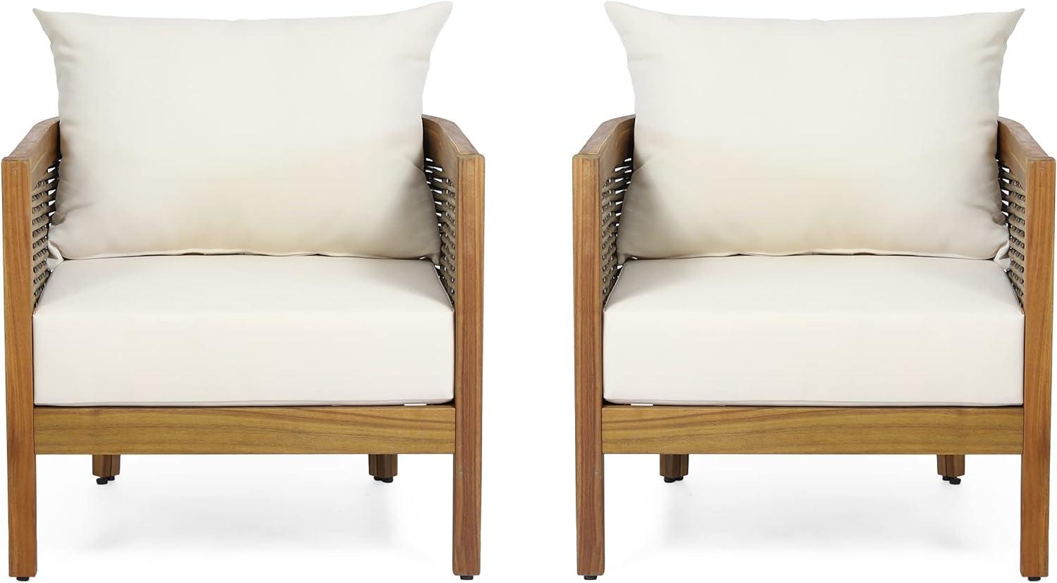 Burchett 2pk Outdoor Acacia Wood Club Chairs with Cushions: Weather-Resistant, UV-Resistant - Christopher Knight Home