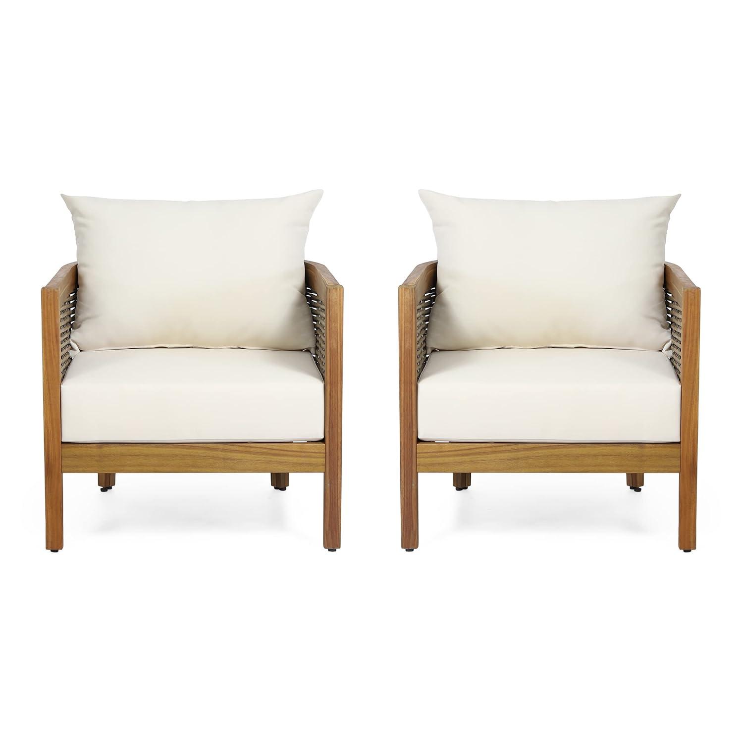 Burchett 2pk Outdoor Acacia Wood Club Chairs with Cushions: Weather-Resistant, UV-Resistant - Christopher Knight Home