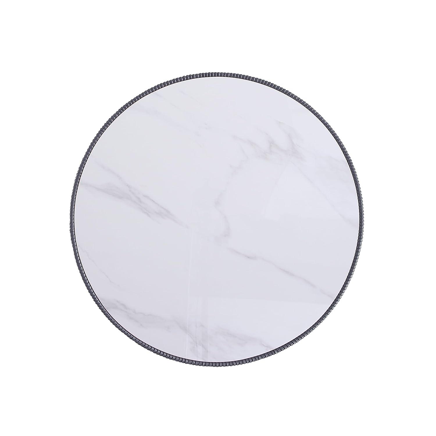 Manhattan Comfort 3pc Anderson Leatherette Upholstered Coffee Table and End Table Set: Gold Metal Finish, Round Shape