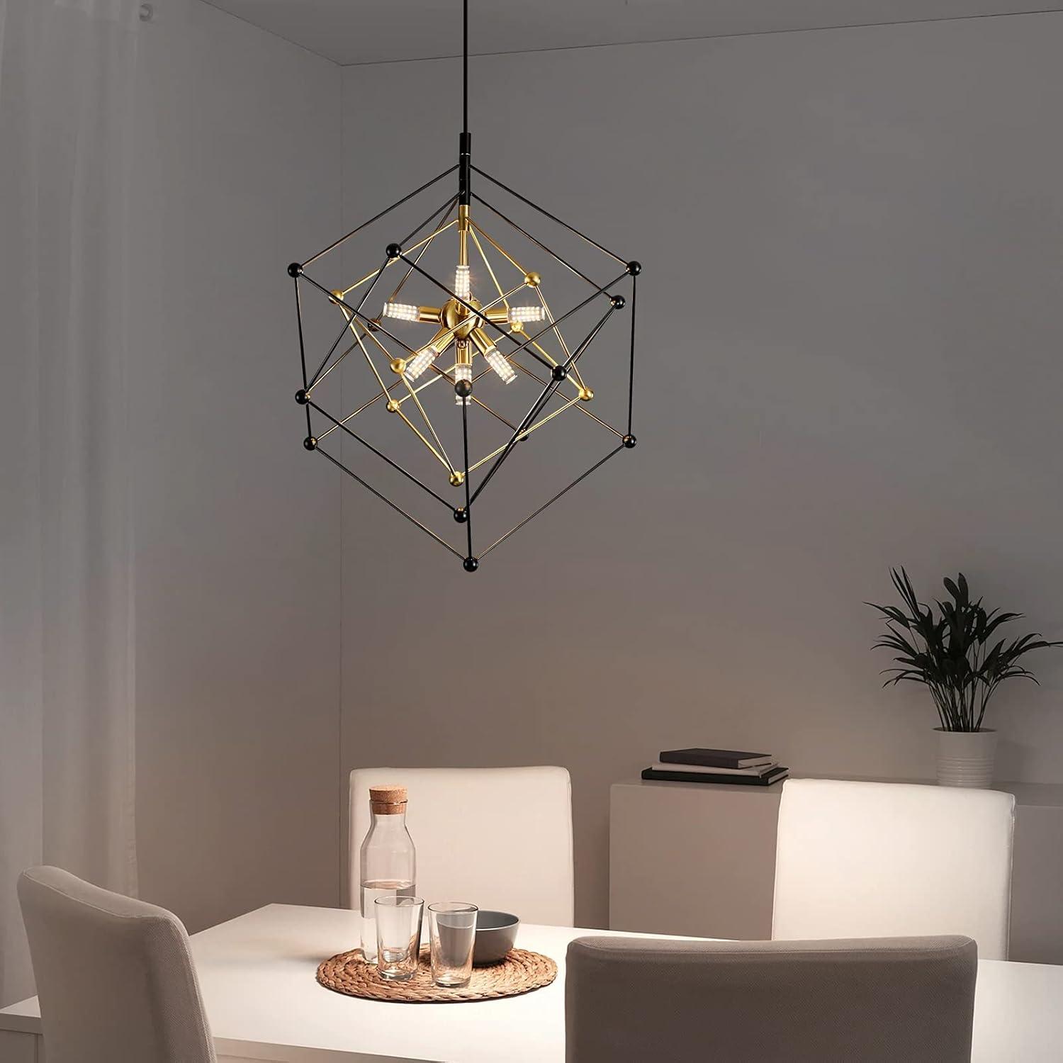 Black and Gold Geometric Crystal Chandelier Pendant Light