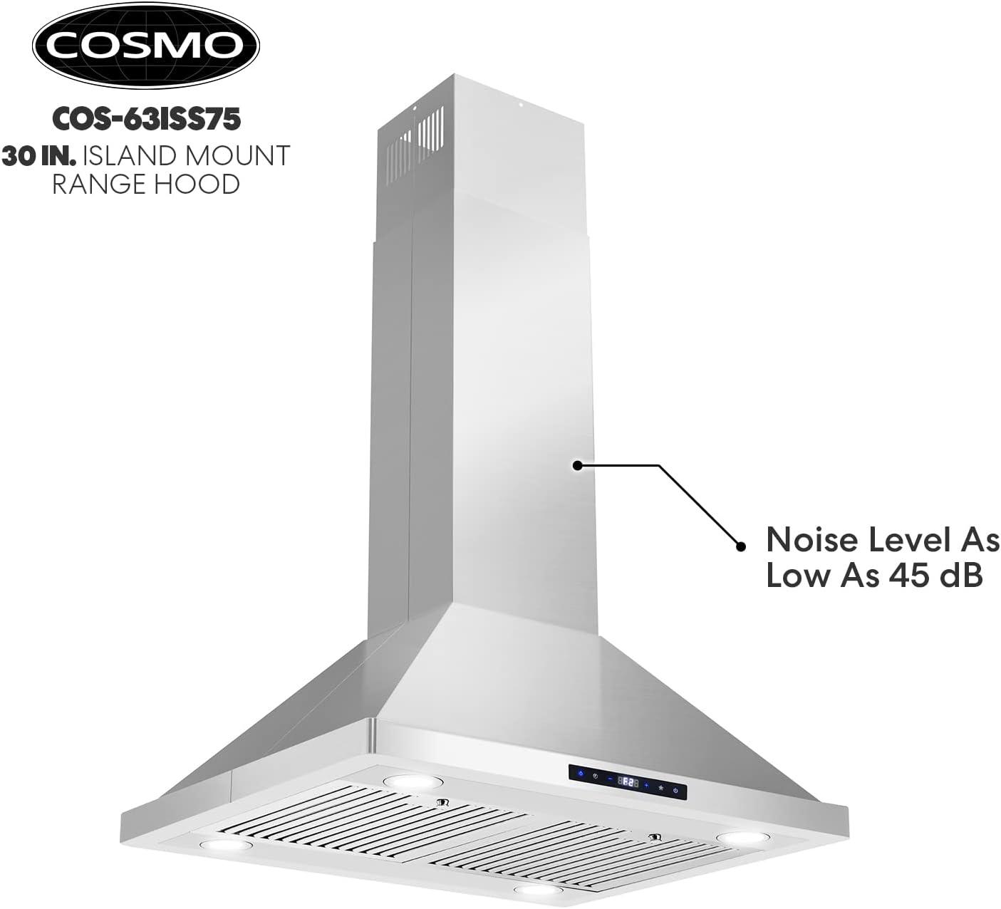 Cosmo 30" 380 CFM Ducted Island Range Hood Kitchen Hood in Stainless Steel