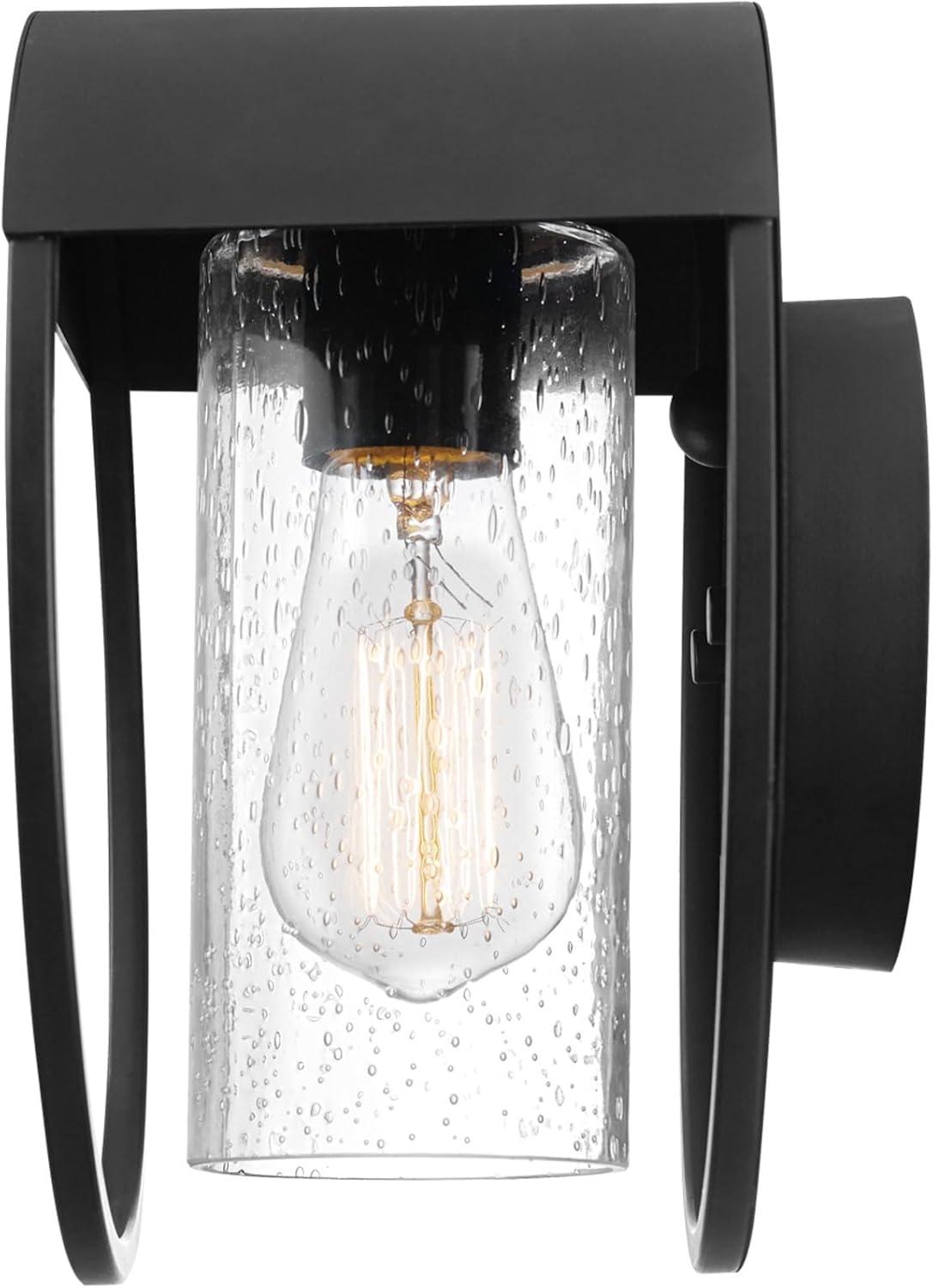 Globe Electric Neruda Matte Black Outdoor Indoor Wall Sconce with Seeded Glass Shade, 44335