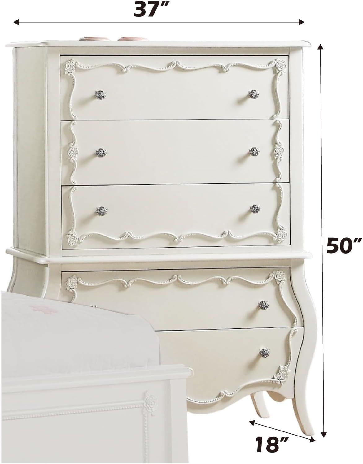 Edalene 37" Decorative Storage Drawers Pearl White - Acme Furniture: Clear Rosette Knobs, Floral Felt-Lined, Nickel Rose Hardware