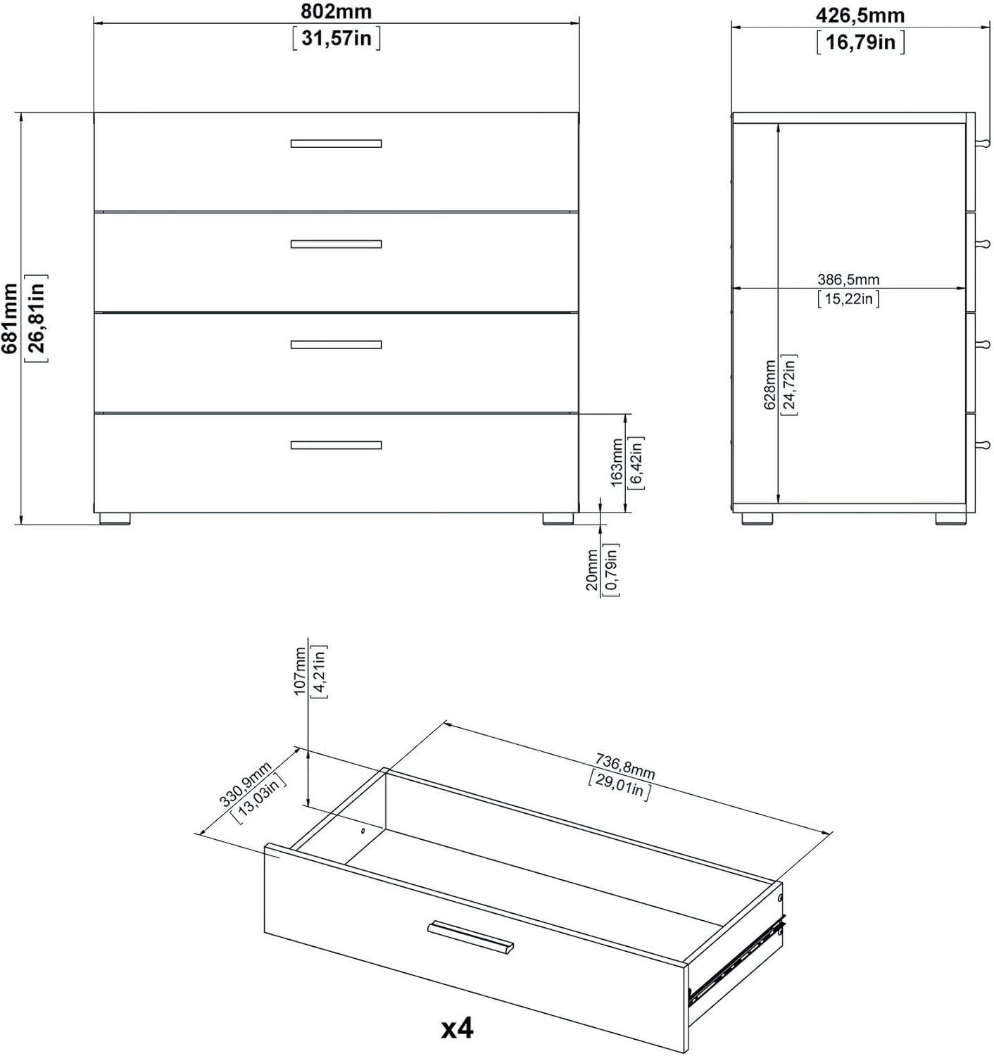 Austin 4-Drawer Sleek White Dresser with Metal Hardware