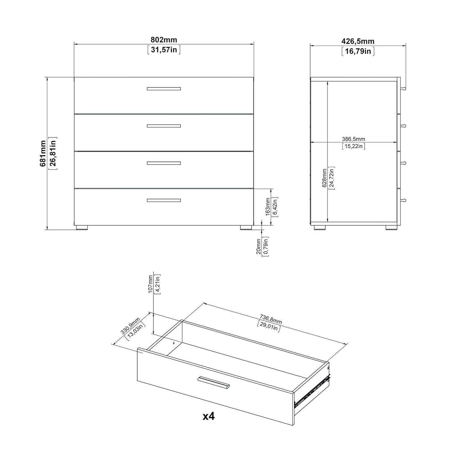 Tvilum Loft 4 Drawer Chest Dresser for Adults, Black Woodgrain